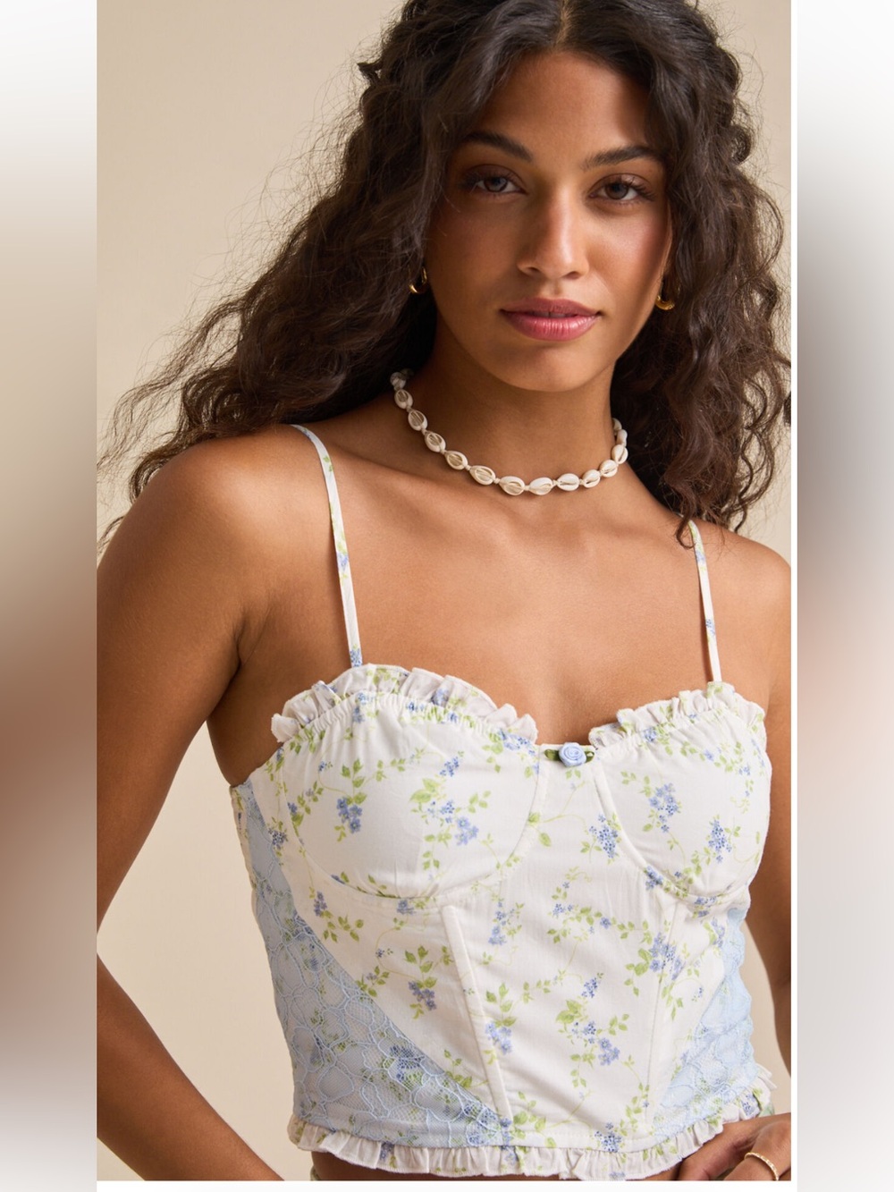 Gorgeous NWT Altar'd State Floral Ruffle Trim Corset Tank Size Small